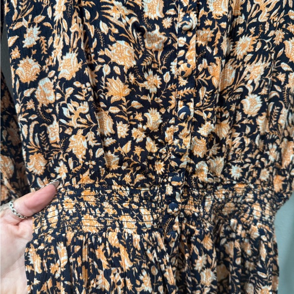 Faherty montara Floral Print Dress in Black and Orange wanderlust size XS - Picture 5 of 11